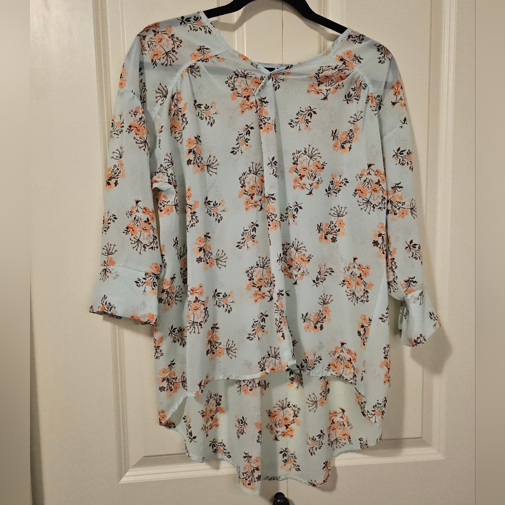Cruel Denim Blouse Top Floral 3/4 Sleeve Sheer   Flowy Boho SZ S